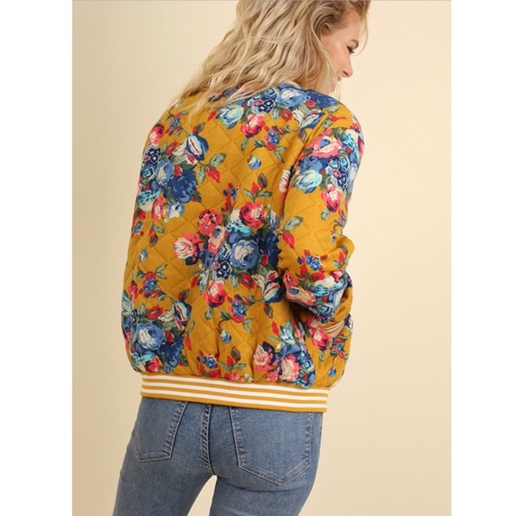 Last One! Mustard Floral Bomber Jacket - Picture 7 of 8